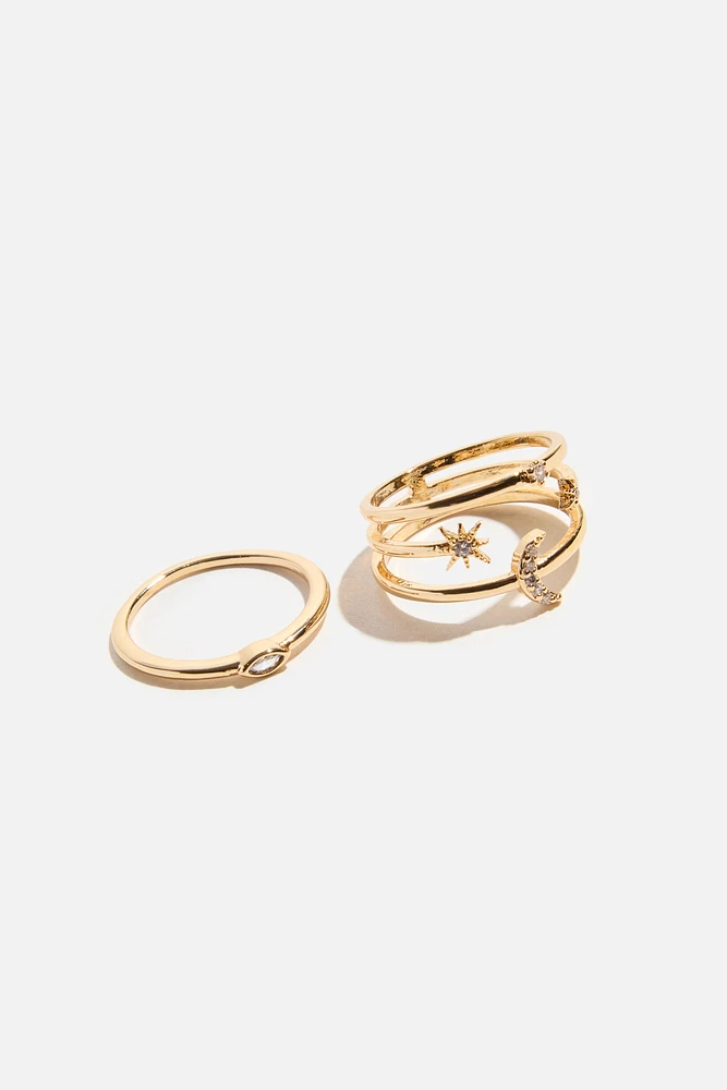 2-Pack Moon & Stars Rings