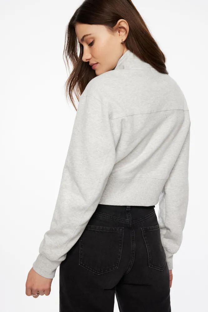 Mock Neck Zip Embroidered Sweatshirt