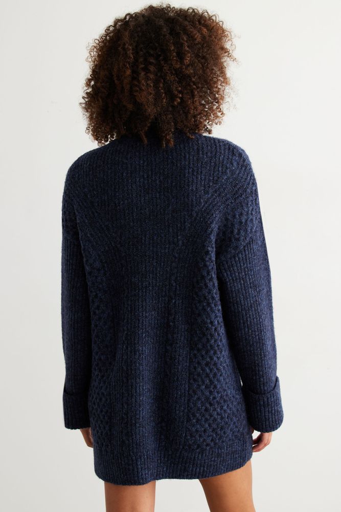 Cable Knit Mock Neck Dress Blue