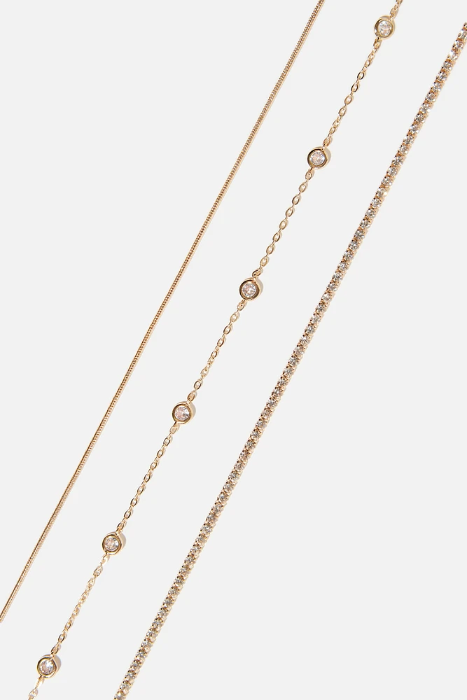 3-Pack Gem & Snake Chain Necklaces