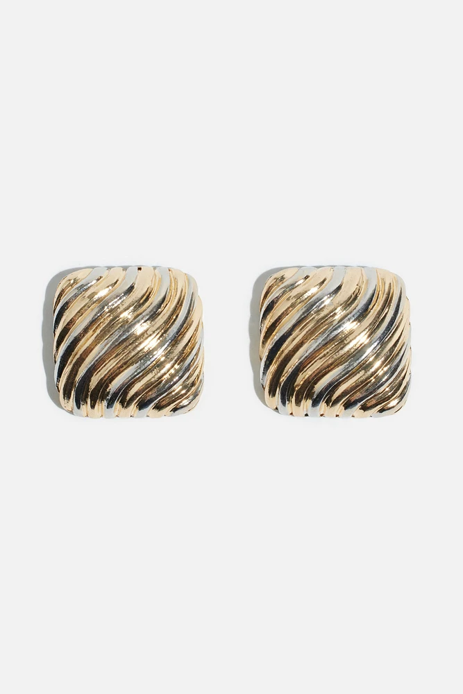 2-Tone Square Button Earrings