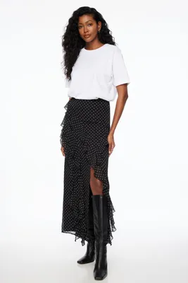 Ruffled Polka Dot Maxi Skirt