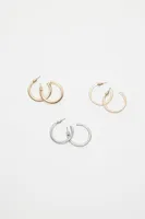 3-Pack Gem & Plain Hoop Earrings