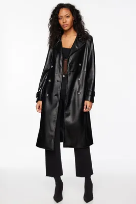 Maxi Faux Leather Trench Coat