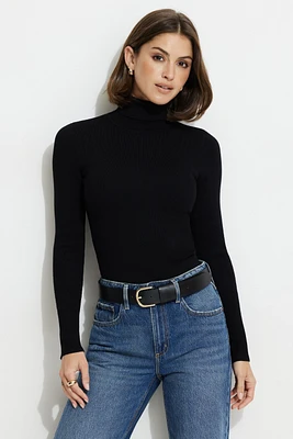 Button Cuff Turtleneck Sweater