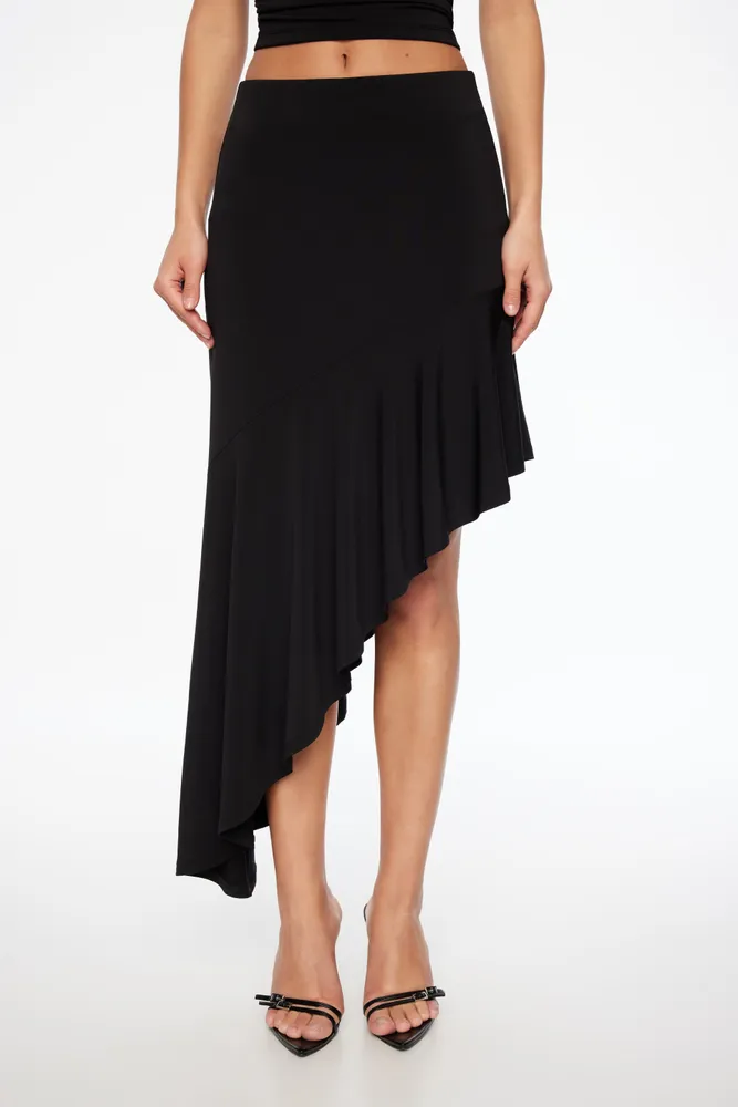 Sculpt Asymmetric Ruffle Midi Skirt