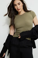 Olive Ribbed Crewneck T Shirt