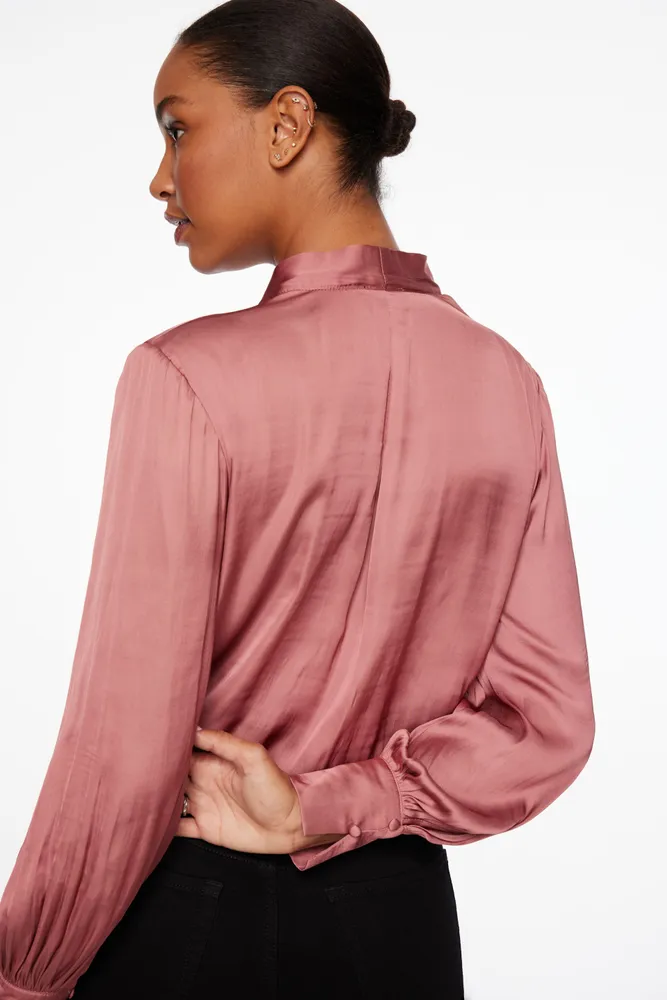 Long Sleeve Satin Wrap Bodysuit