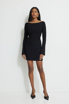 Ribbed Boat Neck Mini Dress