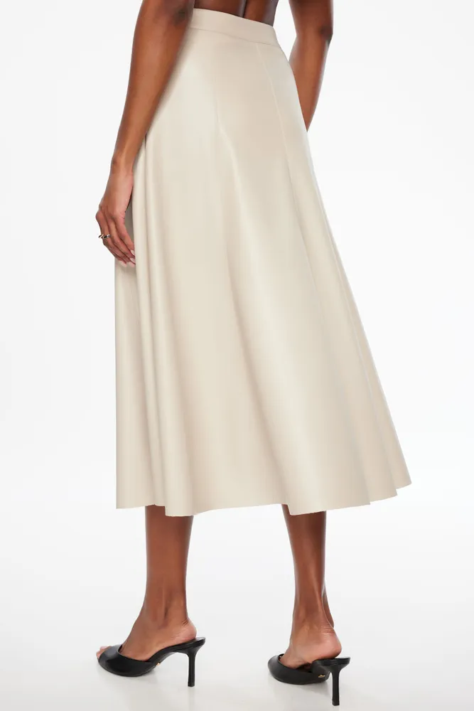 A-Line Faux Leather Midi Skirt