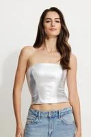 Metallic Faux Leather Tube Top