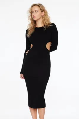 Long Sleeve Side Cutout Maxi Dress