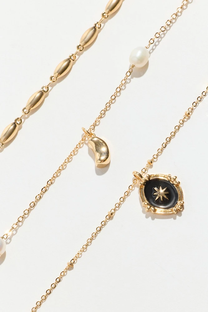 3-Pack Celestial Charms & Pearl Necklaces