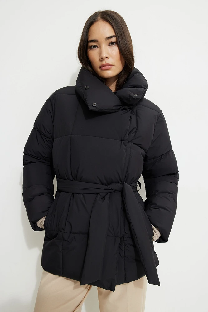 Manteau longueur midi matelassé à ceinture