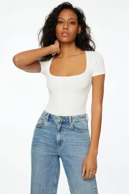 Tana Sculpt Short Sleeve Square Neck Bodysuit White