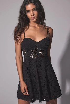 Eyelet Flare Mini Dress