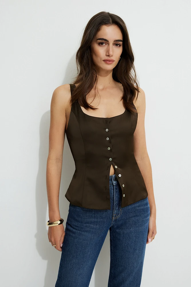 Satin Button Up Tank