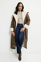 Sherpa Faux Leather Wrap Coat