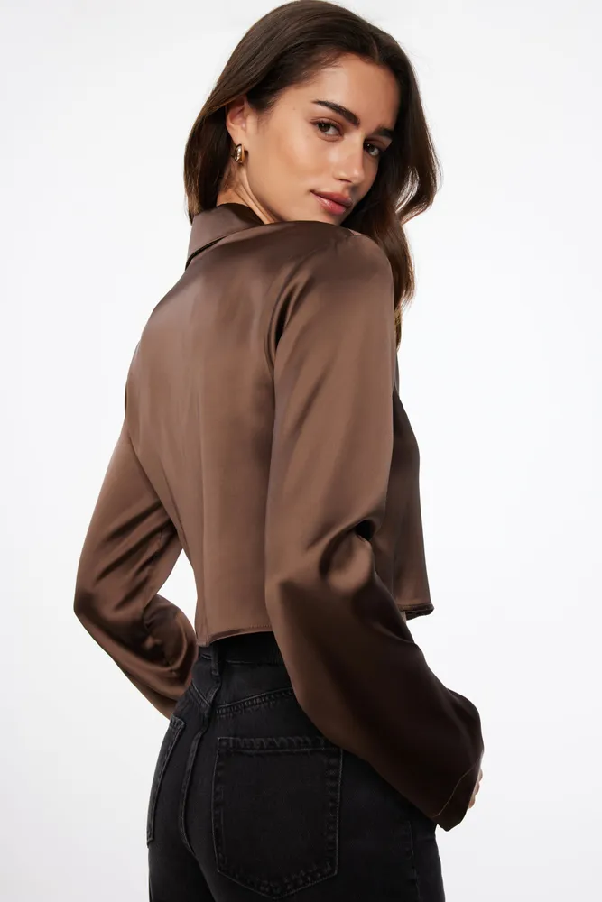 Notch Lapel Satin Shirt