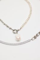 Layered Pearl Drop Chain Necklace