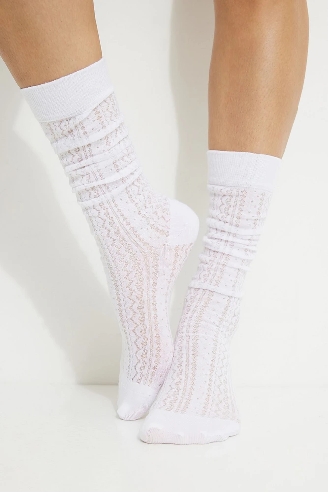 Pointelle Calf High Socks