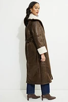 Sherpa Faux Leather Wrap Coat