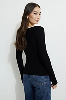 Ribbed Contrast Long Sleeve T-Shirt