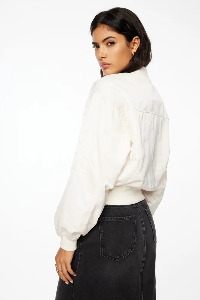 Cropped Satin Bomber Jacket