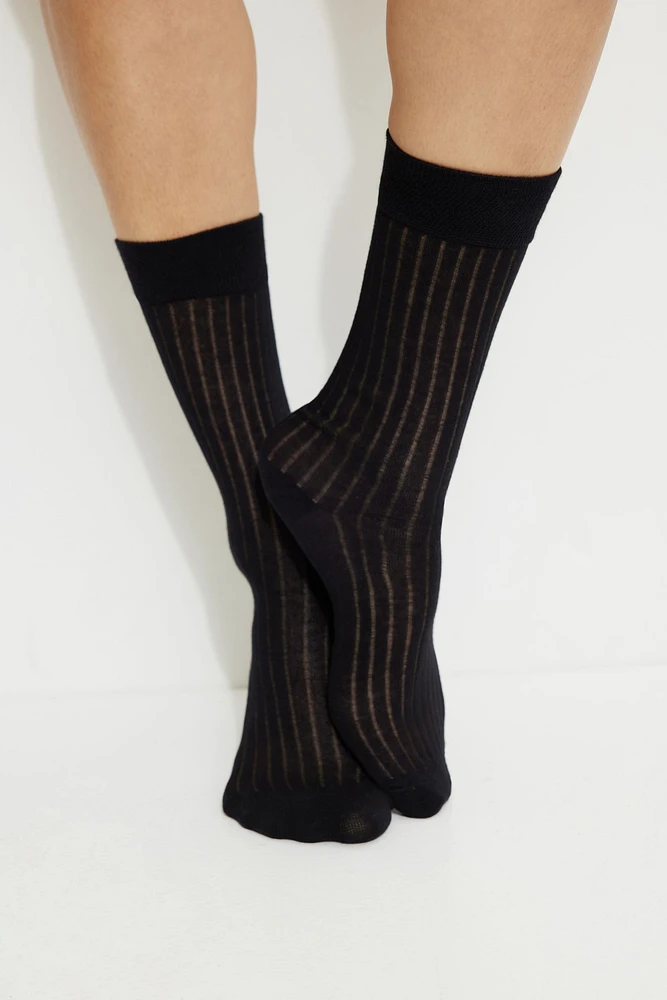 Semi Sheer Calf High Socks