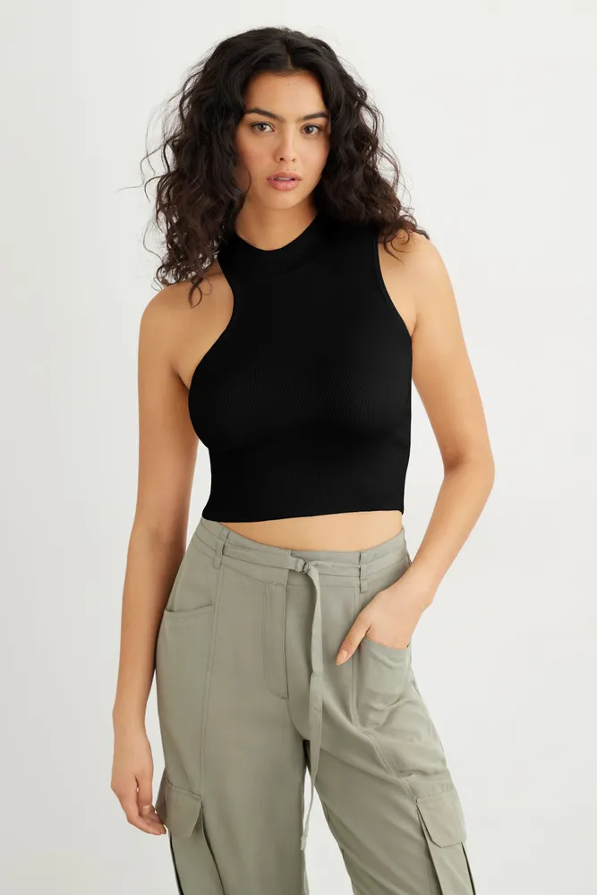 Asymmetrical Mock Neck Tank Top