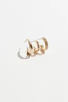 3-Pack Gemmed Midi Hoop Earrings