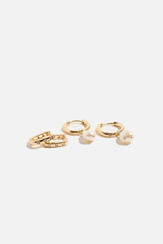 2-Pack Gem & Pearl Hoop Earrings