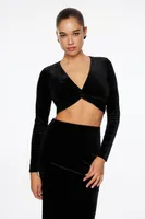 Velvet Deep V-Neck Crop Top