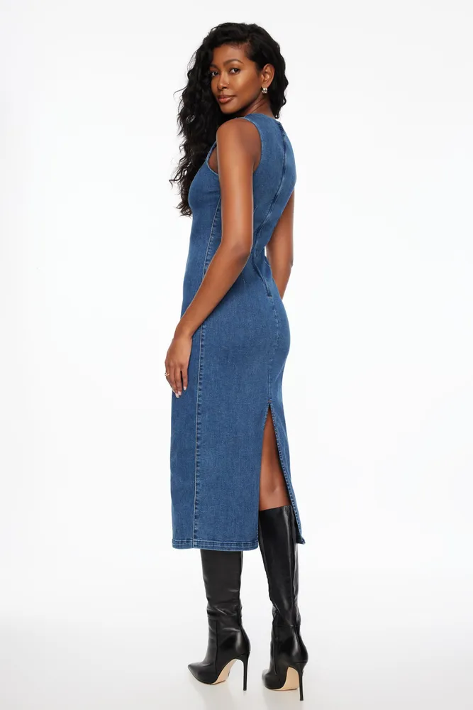 Crewneck Denim Maxi Dress