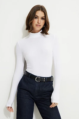 Ribbed Turtleneck T Shirt