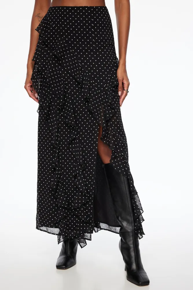 Ruffled Polka Dot Maxi Skirt