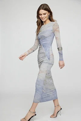 Shirred Mesh Maxi Dress