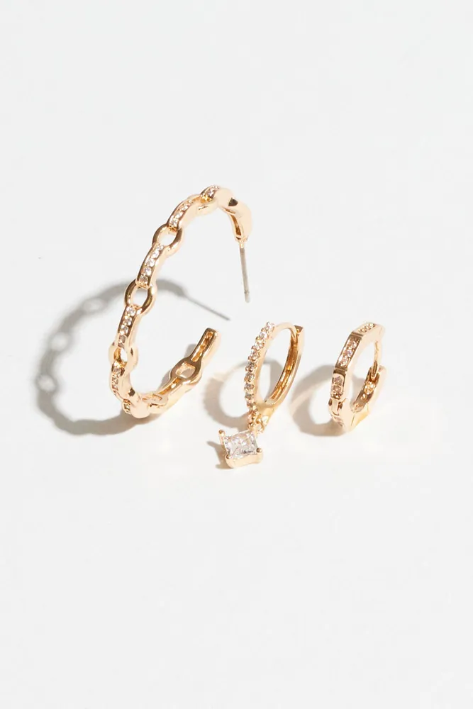 3-Pack Gem Link &  Small Drop Hoop Earrings