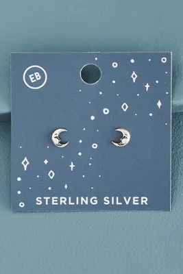 Moon Sterling Silver Stud Earrings