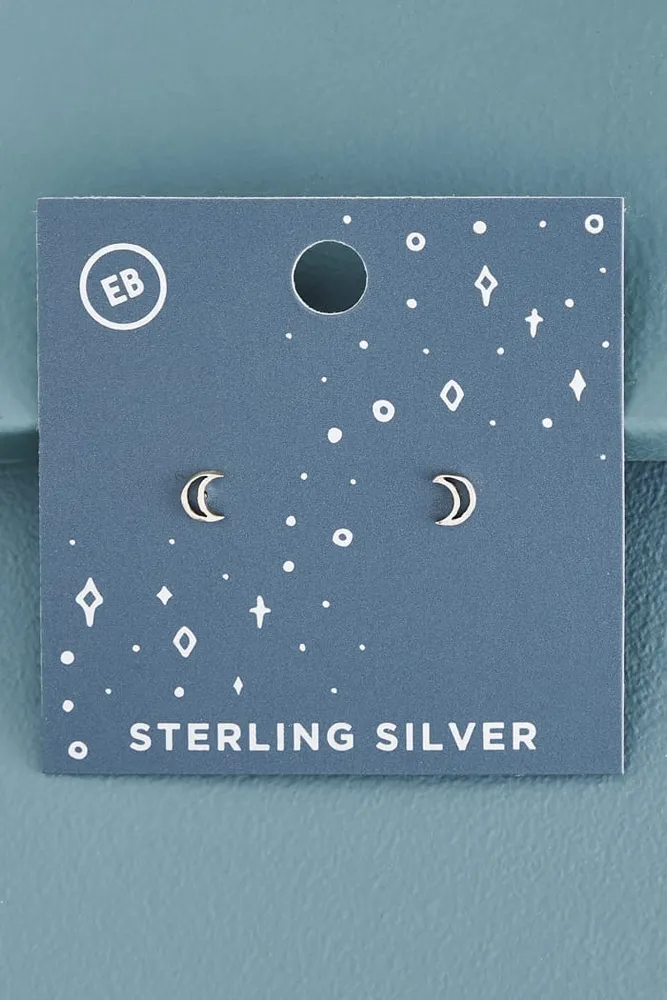 Open Moon Sterling Silver Stud Earrings