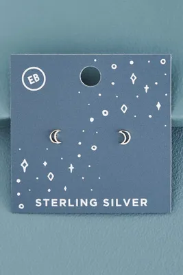 Open Moon Sterling Silver Stud Earrings