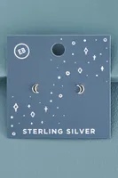 Open Moon Sterling Silver Stud Earrings