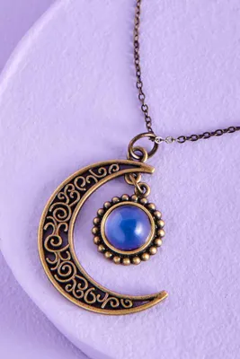 Gold Crescent Moon Pendant Mood Necklace