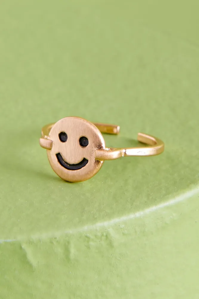 Gold Happy Face Adjustable Ring
