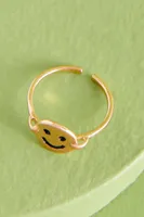 Gold Happy Face Adjustable Ring