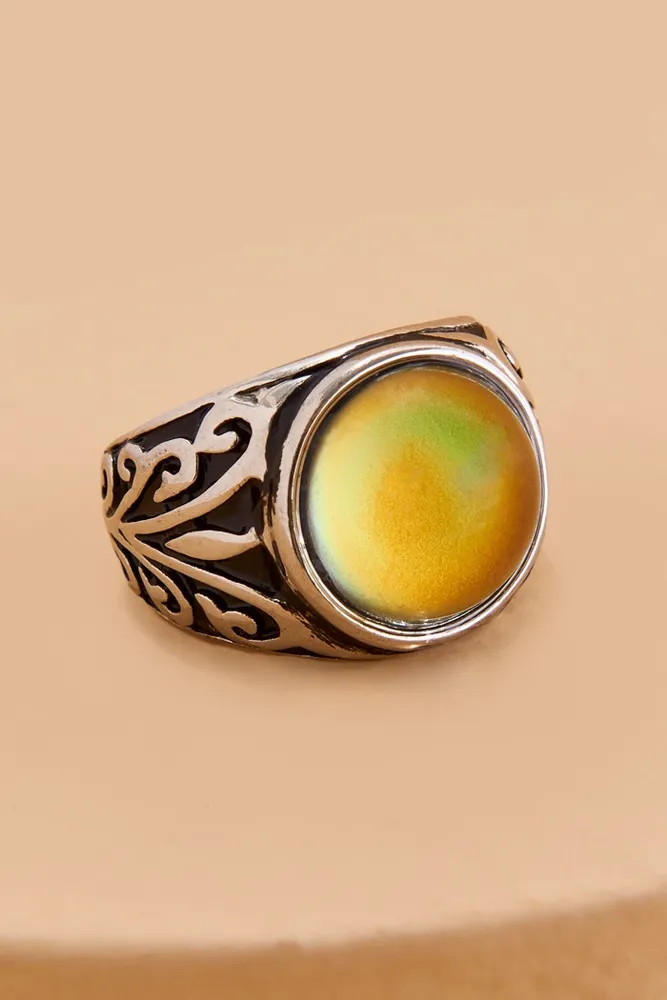 Men's Burnished Silver Mood Ring