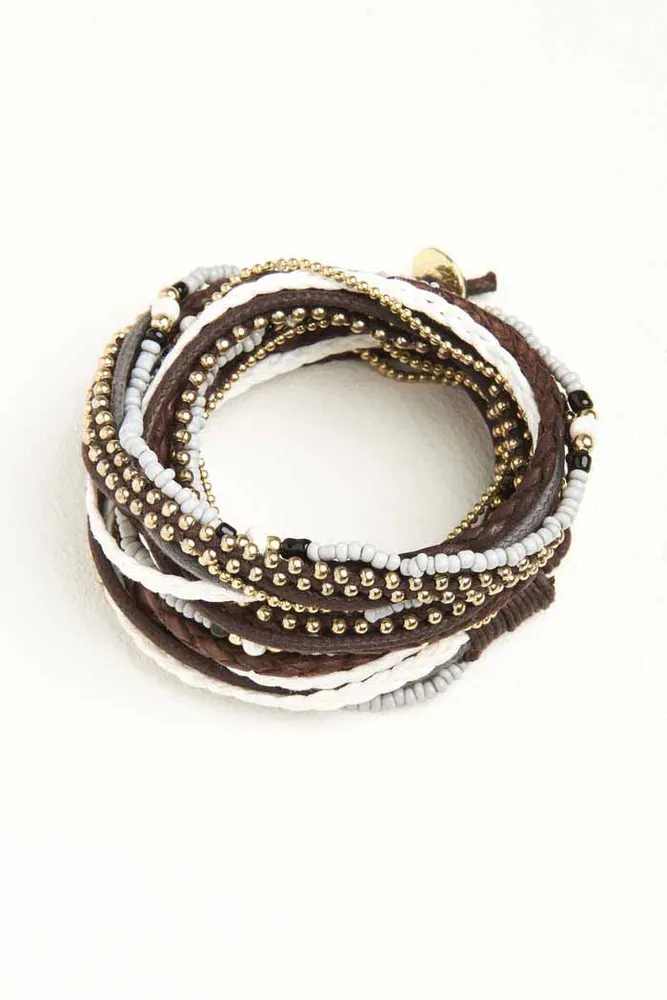 Grey and Brown Multi Wrap Bracelet