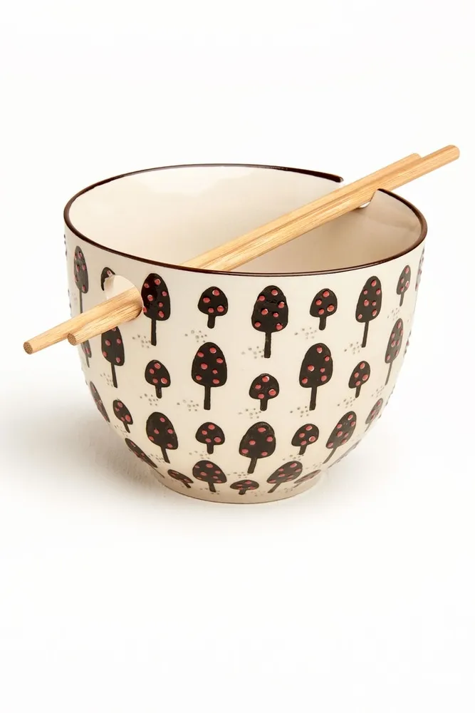 Earthbound Trading Mushroom Noodle Bowl with Chopsticks