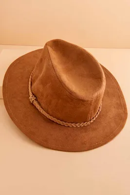 Faux Suede Cognac Panama Hat