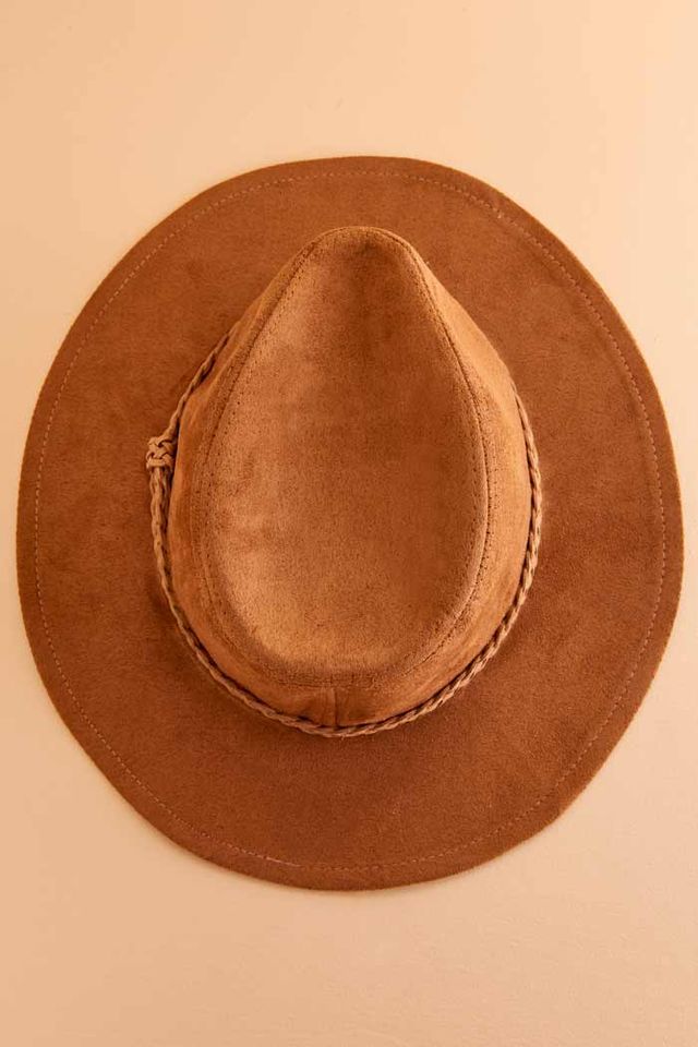 Faux Suede Cognac Panama Hat